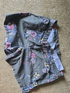 a.n.a Olive Green Floral Shorts with Purple & Yellow Accents